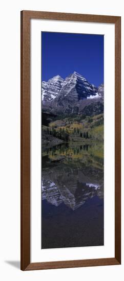 Panoramic View of Autumn Colors of Aspens Reflecting in Lake under Maroon Bells-null-Framed Photographic Print