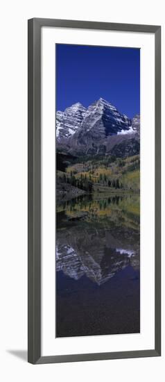 Panoramic View of Autumn Colors of Aspens Reflecting in Lake under Maroon Bells-null-Framed Photographic Print