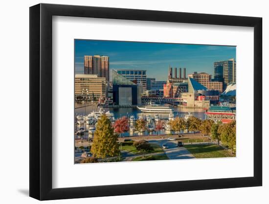 Panoramic view of Baltimore Inner Harbour, Maryland - shot from Federal Park Hill-null-Framed Photographic Print