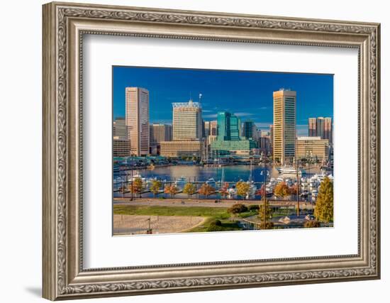 Panoramic view of Baltimore Inner Harbour, Maryland - shot from Federal Park Hill-null-Framed Photographic Print