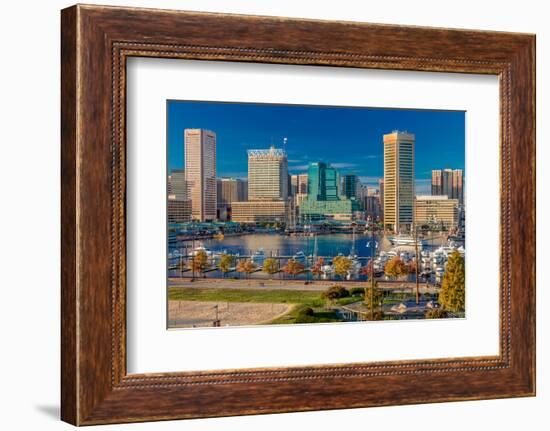 Panoramic view of Baltimore Inner Harbour, Maryland - shot from Federal Park Hill-null-Framed Photographic Print