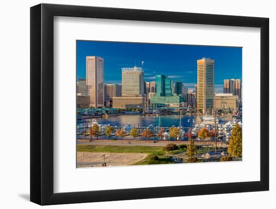 Panoramic view of Baltimore Inner Harbour, Maryland - shot from Federal Park Hill-null-Framed Photographic Print