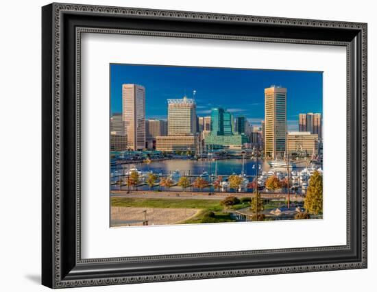 Panoramic view of Baltimore Inner Harbour, Maryland - shot from Federal Park Hill-null-Framed Photographic Print