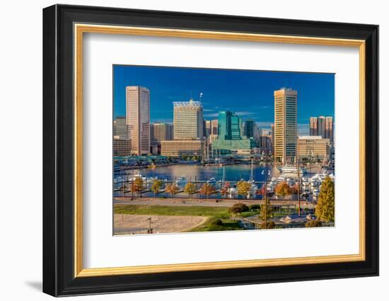 Panoramic view of Baltimore Inner Harbour, Maryland - shot from Federal Park Hill-null-Framed Photographic Print