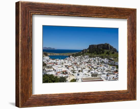 Panoramic View of Beautiful Lindos Village with its Castle (Acropolis)-Michael Runkel-Framed Photographic Print