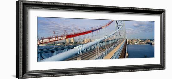 Panoramic View of Ben Franklin Bridge over Delaware River to Philadelphia-null-Framed Photographic Print