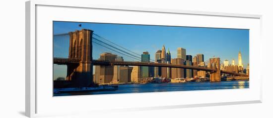 Panoramic View of Brooklyn Bridge and East River at Sunrise with New York City-null-Framed Photographic Print