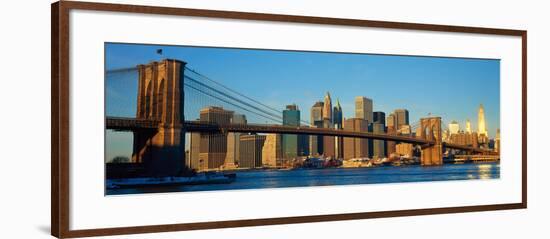 Panoramic View of Brooklyn Bridge and East River at Sunrise with New York City-null-Framed Photographic Print