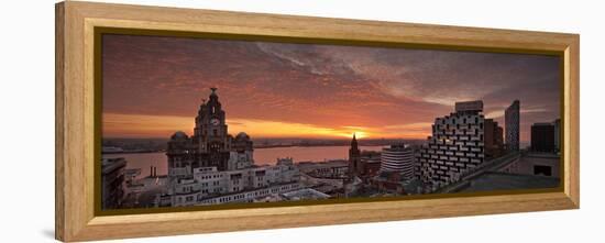 Panoramic View of City of Liverpool and River Mersey with Royal Liver Building, Liverpool, Merseysi-Paul McMullin-Framed Stretched Canvas