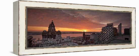 Panoramic View of City of Liverpool and River Mersey with Royal Liver Building, Liverpool, Merseysi-Paul McMullin-Framed Stretched Canvas