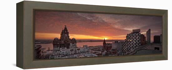 Panoramic View of City of Liverpool and River Mersey with Royal Liver Building, Liverpool, Merseysi-Paul McMullin-Framed Stretched Canvas