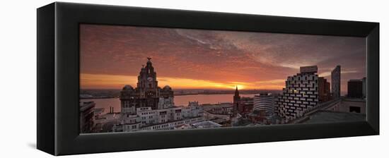 Panoramic View of City of Liverpool and River Mersey with Royal Liver Building, Liverpool, Merseysi-Paul McMullin-Framed Stretched Canvas