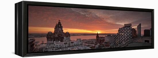 Panoramic View of City of Liverpool and River Mersey with Royal Liver Building, Liverpool, Merseysi-Paul McMullin-Framed Stretched Canvas