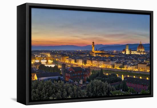 Panoramic view of Florence at sunset, Tuscany, Italy, Europe-Marco Brivio-Framed Premier Image Canvas