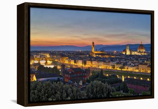 Panoramic view of Florence at sunset, Tuscany, Italy, Europe-Marco Brivio-Framed Premier Image Canvas