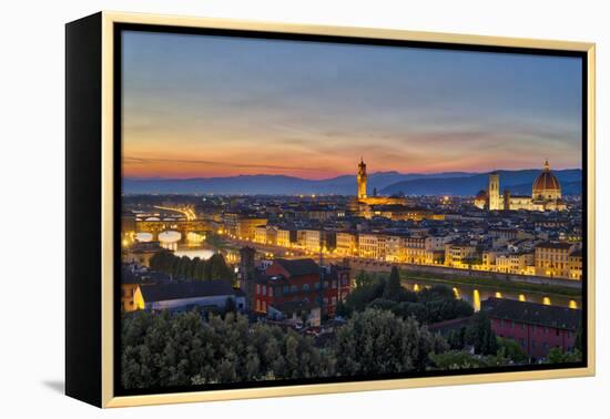 Panoramic view of Florence at sunset, Tuscany, Italy, Europe-Marco Brivio-Framed Premier Image Canvas