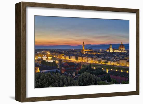 Panoramic view of Florence at sunset, Tuscany, Italy, Europe-Marco Brivio-Framed Photographic Print