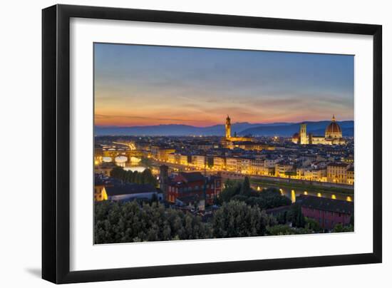 Panoramic view of Florence at sunset, Tuscany, Italy, Europe-Marco Brivio-Framed Photographic Print