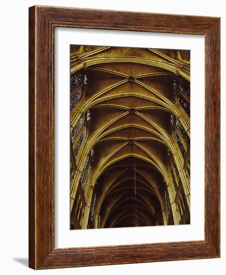 Panoramic View of Interior of Chartres Cathedral Looking up Nave Toward Main Altar-Gjon Mili-Framed Photographic Print