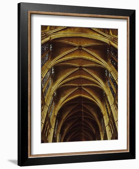 Panoramic View of Interior of Chartres Cathedral Looking up Nave Toward Main Altar-Gjon Mili-Framed Photographic Print