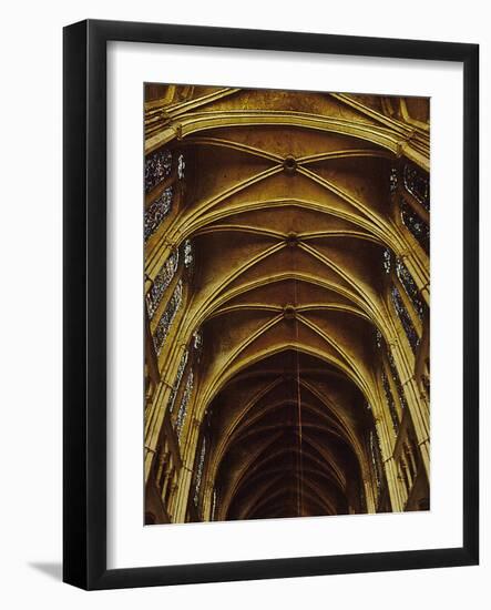 Panoramic View of Interior of Chartres Cathedral Looking up Nave Toward Main Altar-Gjon Mili-Framed Photographic Print