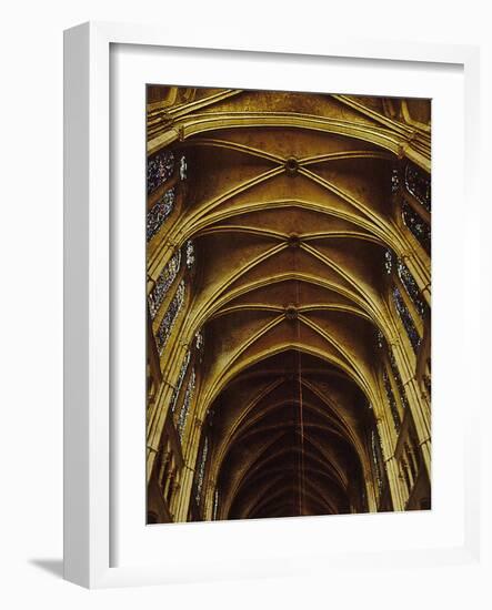 Panoramic View of Interior of Chartres Cathedral Looking up Nave Toward Main Altar-Gjon Mili-Framed Photographic Print