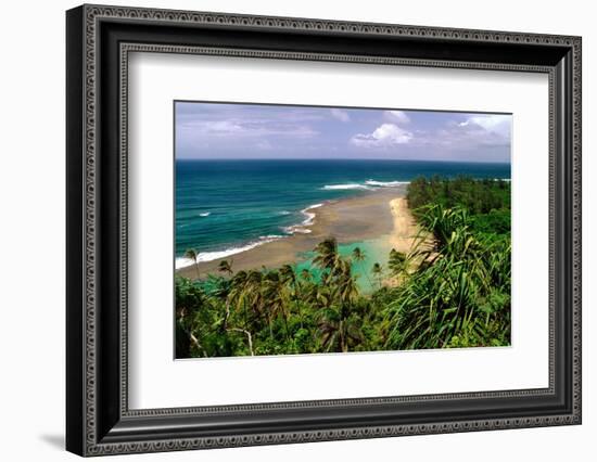 Panoramic view of Kee-e Beach, Kauai, Hawaii-George Oze-Framed Photographic Print