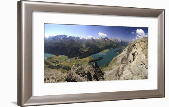 Panoramic View of Lakes, St. Moritz, Engadine, Canton of Graubunden, Switzerland, Europe-Roberto Moiola-Framed Photographic Print