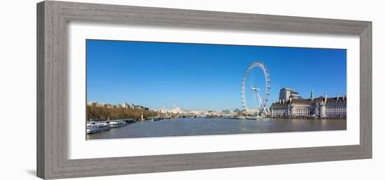 Panoramic view of London Eye, London County Hall building, River Thames, London, England-John Guidi-Framed Photographic Print