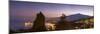 Panoramic view of Mount Etna and Giardini Naxos at dusk from Taormina, Sicily, Italy, Mediterranean-John Miller-Mounted Photographic Print