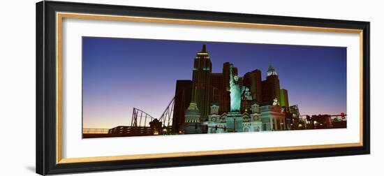 Panoramic View of New York New York Hotel with Statue of Liberty at Sunrise, Las Vegas, Nv-null-Framed Photographic Print