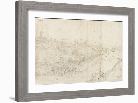 Panoramic View of Segovia from the East (Pen and Brown Ink with Touches of Blue Wash over Black Cha-Anthonis van den Wyngaerde-Framed Giclee Print