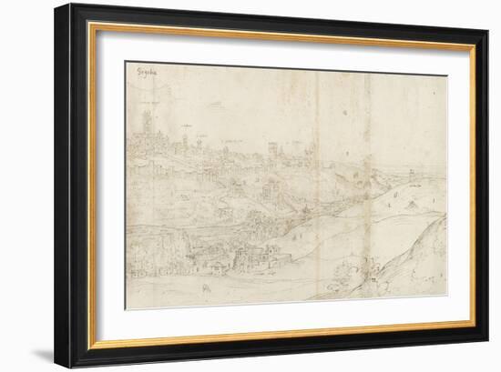 Panoramic View of Segovia from the East (Pen and Brown Ink with Touches of Blue Wash over Black Cha-Anthonis van den Wyngaerde-Framed Giclee Print