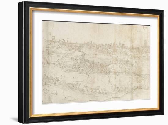 Panoramic View of Segovia from the East (Pen and Brown Ink with Touches of Blue Wash over Black Cha-Anthonis van den Wyngaerde-Framed Giclee Print