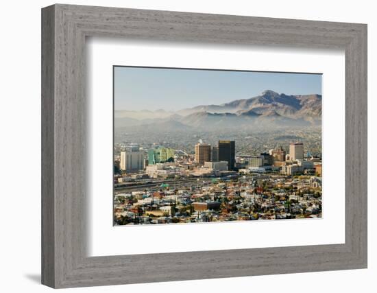 Panoramic view of skyline and downtown El Paso Texas looking toward Juarez, Mexico-null-Framed Photographic Print