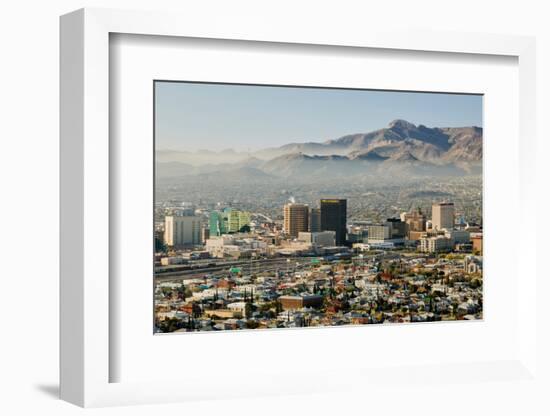 Panoramic view of skyline and downtown El Paso Texas looking toward Juarez, Mexico-null-Framed Photographic Print