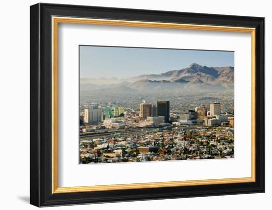 Panoramic view of skyline and downtown El Paso Texas looking toward Juarez, Mexico-null-Framed Photographic Print