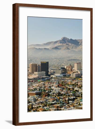 Panoramic view of skyline and downtown El Paso Texas looking toward Juarez, Mexico-null-Framed Photographic Print