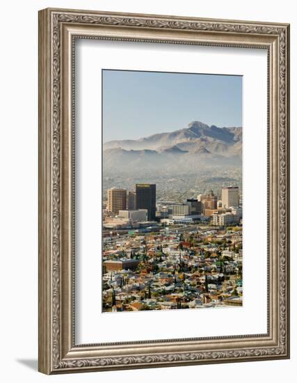 Panoramic view of skyline and downtown El Paso Texas looking toward Juarez, Mexico-null-Framed Photographic Print