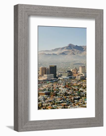 Panoramic view of skyline and downtown El Paso Texas looking toward Juarez, Mexico-null-Framed Photographic Print