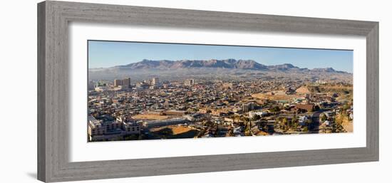 Panoramic view of skyline and downtown of El Paso Texas looking toward Juarez, Mexico-null-Framed Photographic Print
