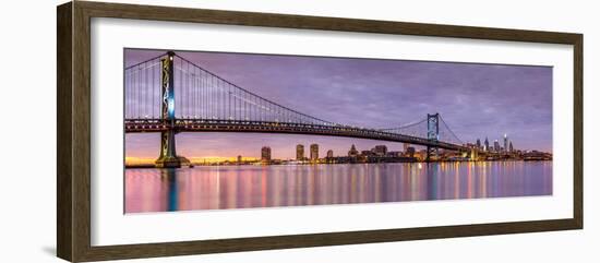 Panoramic View of the Ben Franklin Bridge and Philadelphia Skyline, under a Purple Sunset-Mihai Andritoiu-Framed Photographic Print