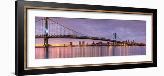 Panoramic View of the Ben Franklin Bridge and Philadelphia Skyline, under a Purple Sunset-Mihai Andritoiu-Framed Photographic Print