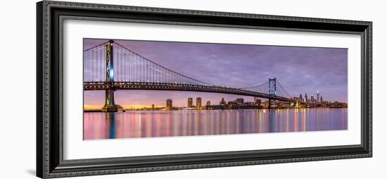 Panoramic View of the Ben Franklin Bridge and Philadelphia Skyline, under a Purple Sunset-Mihai Andritoiu-Framed Photographic Print