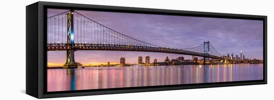 Panoramic View of the Ben Franklin Bridge and Philadelphia Skyline, under a Purple Sunset-Mihai Andritoiu-Framed Premier Image Canvas