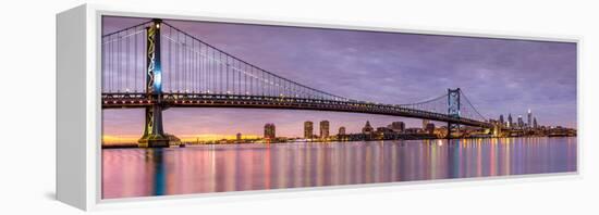 Panoramic View of the Ben Franklin Bridge and Philadelphia Skyline, under a Purple Sunset-Mihai Andritoiu-Framed Premier Image Canvas