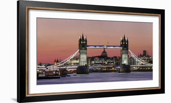 Panoramic view of Tower Bridge framing St. Paul's Cathedral at dusk, London, England-Charles Bowman-Framed Photographic Print