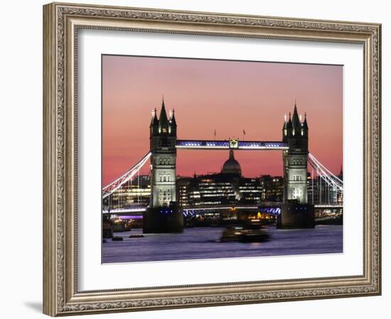 Panoramic view of Tower Bridge framing St. Paul's Cathedral, London, England-Charles Bowman-Framed Photographic Print