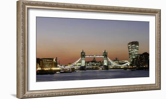 Panoramic view of Tower Bridge framing St. Paul's Cathedral with the City tower, London-Charles Bowman-Framed Photographic Print