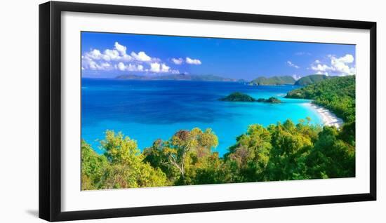 Panoramic View of Trunk Bay, St. John, USVI-George Oze-Framed Photographic Print